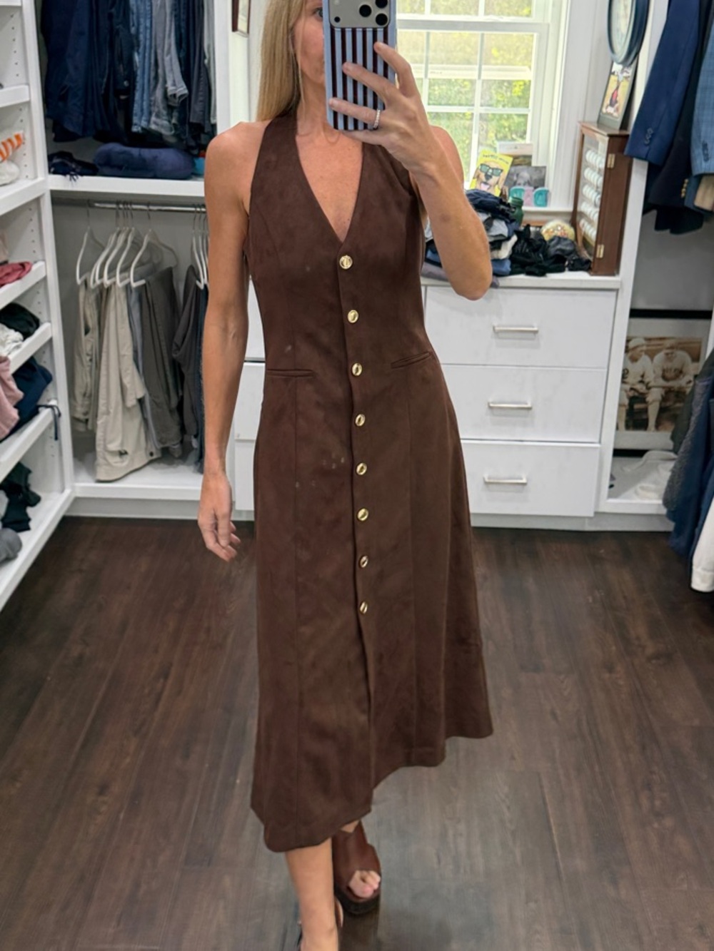 Endless Rose Brown Halter Button-Front Midi Dress
